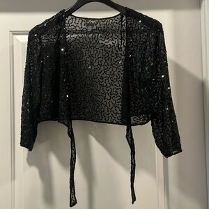 Black Sequin Open-Front Cropped Jacket